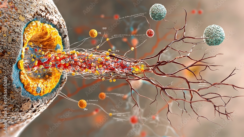 Aufkleber Detailed cross section showcasing the intricate anatomical structures of a neuron including dendrites axons