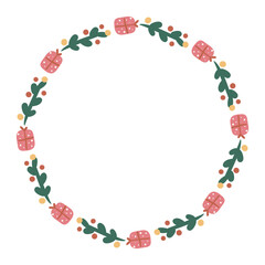 Christmas wreath cartoon holly berries frame decorations elements 