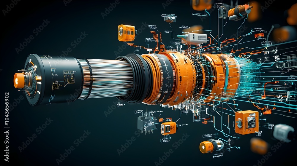 Aufkleber Detailed cross section view of a fiber optic cable showcasing the intricate design and internal components that enable high speed data transmission and robust communication networks