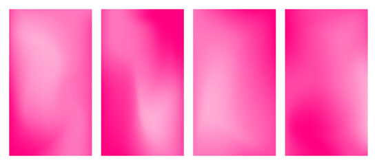 Fototapeta premium Collection of bright pink colored blur gradient backgrounds. Aesthetic wallpaper, covers with soft glow effect. Vector