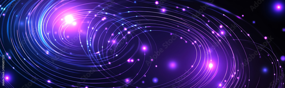 Poster purple abstract glowing light effect rings with sparkles on dark background. abstract background for