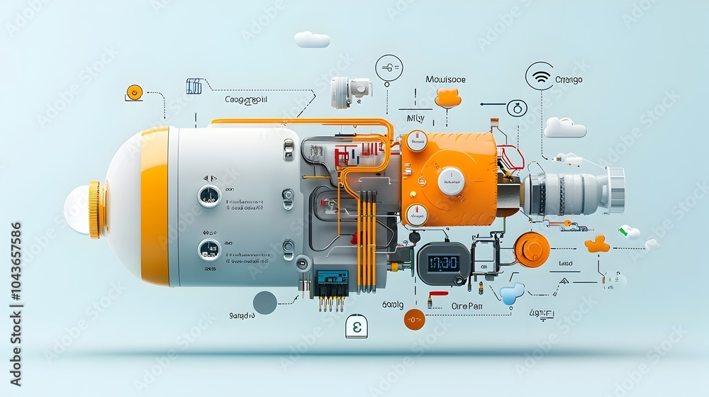 Aufkleber Detailed Cross section View of a Smart Thermostat with Sensors and Cloud Connectivity Modules for Climate and Temperature Regulation in Home Automation Systems