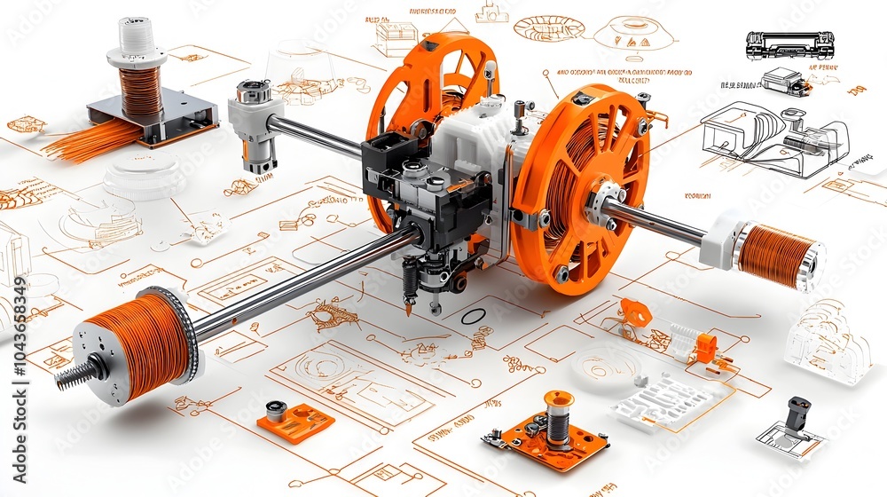 Aufkleber Detailed Cross Sectional of the Inner Workings and Mechanical Structure of a 3D Printer Highlighting the Nozzles Filament Spools