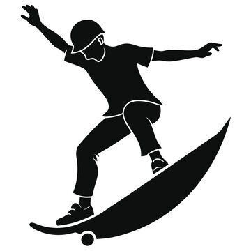 recommend clip art: a skateboarder performing tricks at a skate park s silhouette vector art illustration