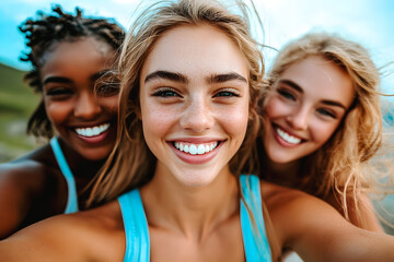 Jeunes filles souriantes prenant un selfie