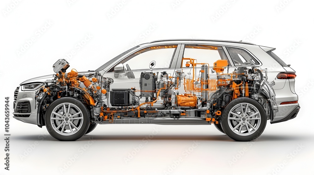 Aufkleber detailed cutaway diagram showcasing the inner workings of an autonomous electric vehicle highlightin
