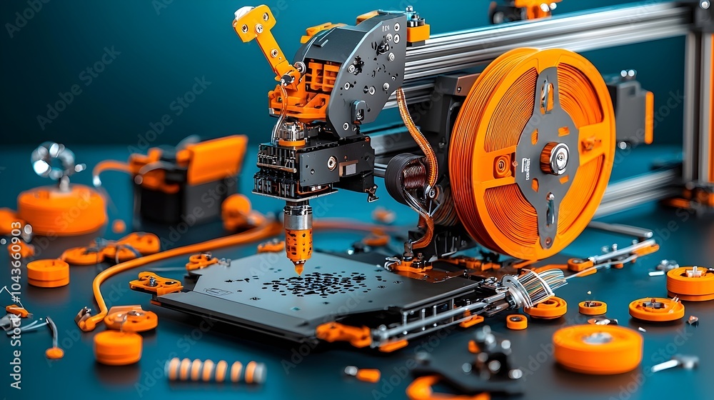 Aufkleber detailed cutaway view exposing the intricate mechanical workings of a 3d printer highlighting its no
