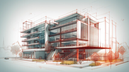 A large white house with a pool and a large glass window  Modern home improvement blueprint, contemporary architectural details, realistic setting, high resolution 
