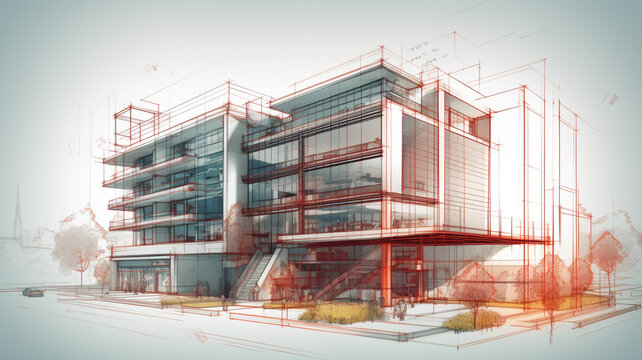 A large white house with a pool and a large glass window  Modern home improvement blueprint, contemporary architectural details, realistic setting, high resolution 
