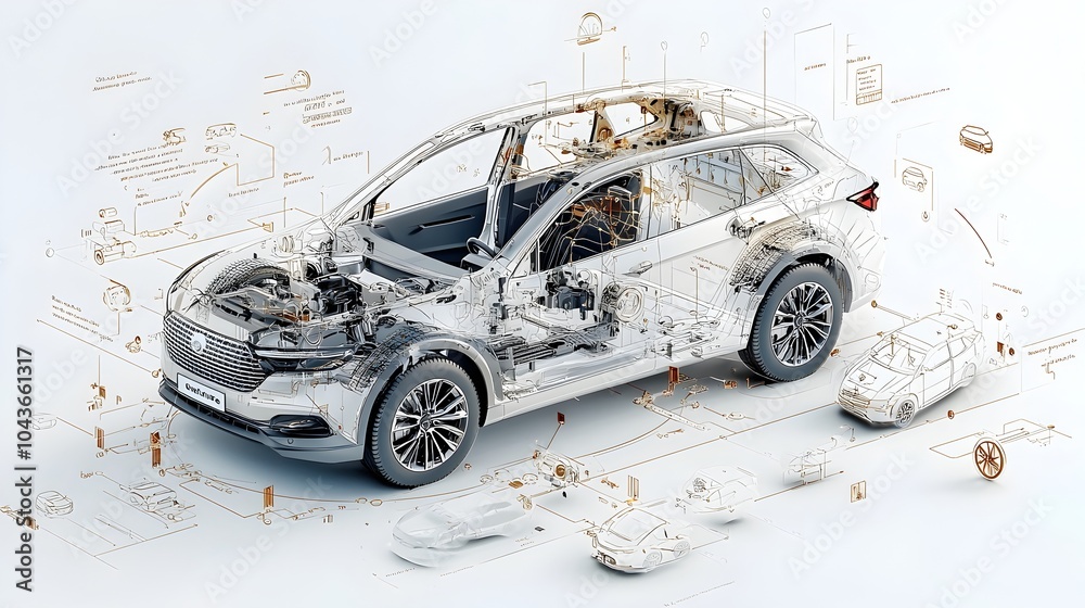 Fototapete detailed cutaway view of an autonomous or self driving car revealing the intricate sensors lidar uni