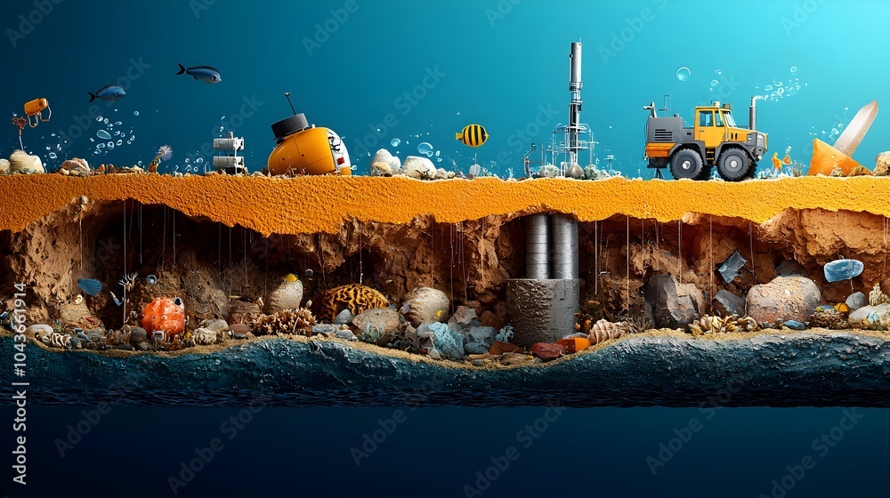 Poster detailed layered cross section of the diverse and vibrant ocean ecosystem showcasing the intricate c