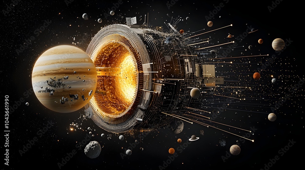 Aufkleber Detailed Layered Cross Section of the Solar System Showcasing the Orbits Planetary Layers and Asteroid Belts