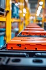 Fototapeta premium High tech automotive parts factory producing electric batteries
