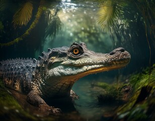 Obraz premium Cocodrilo bajo el agua turbia en un río