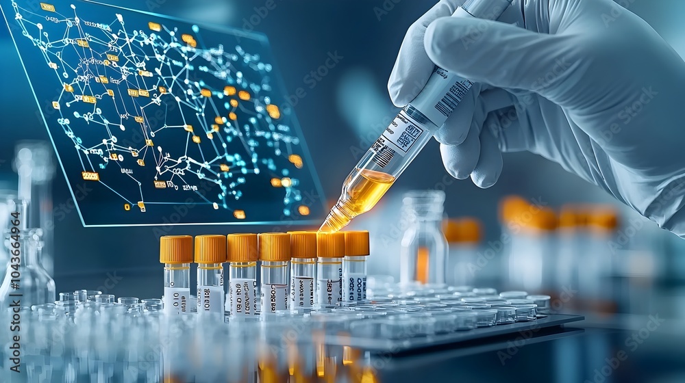 Aufkleber High Tech Laboratory Scanning and Cataloging of Test Tubes and Samples in a Comprehensive Scientific Database for Research and Analysis