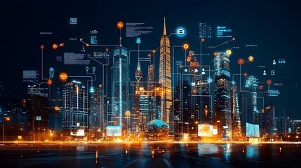 Obraz premium Interconnected Smart City Infrastructure with Sensors and Data Analytics A Cross Section View of the Future of Urban Planning and Technology