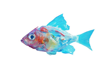 Transparent Fish Surrounded by Plastic Waste in Ocean