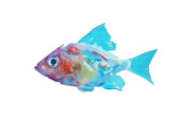 Transparent Fish Surrounded by Plastic Waste in Ocean