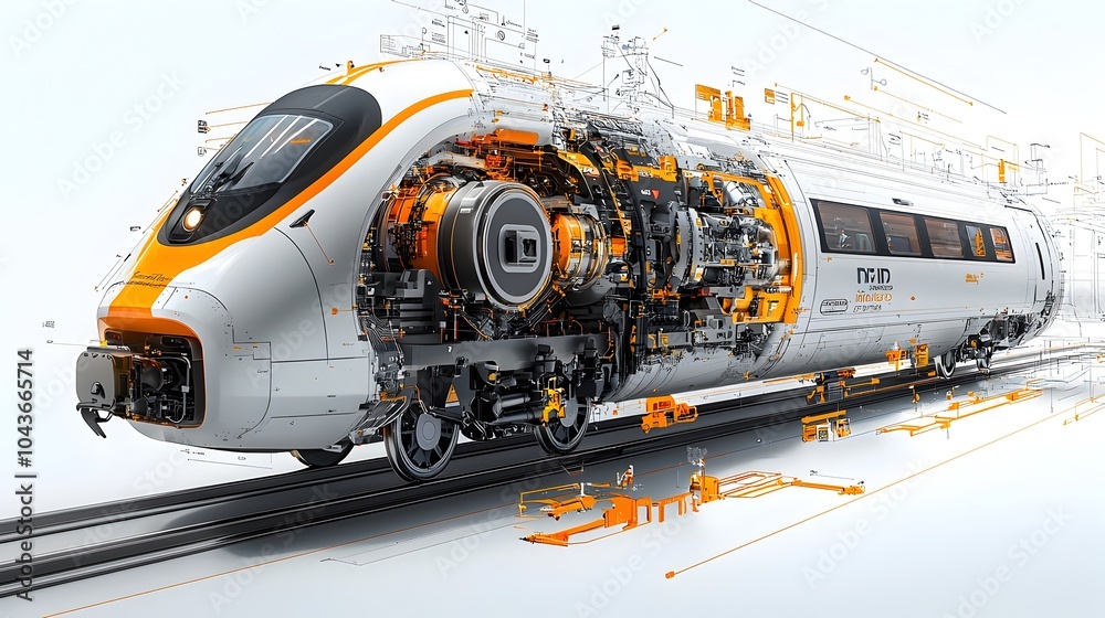 Aufkleber Intricate Cross Sectional Showcasing the Layered Design and Sophisticated Components of a High Speed Train Including Passenger Compartments Engines and Suspension Systems