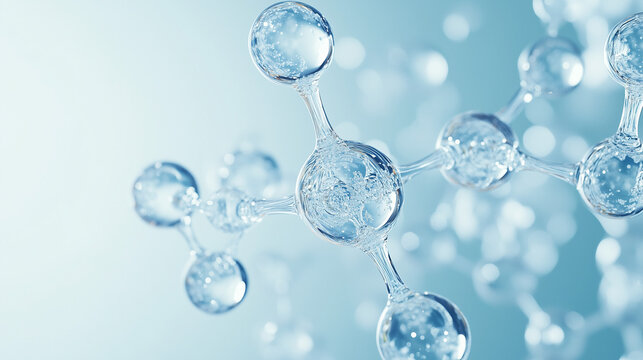 Molecular structure of hyaluronic acid for skincare and hydration in beauty products, Close-up of cosmetic molecules related to skin health and hydration. Close-up shots, raw graphic photos. Cosmetics