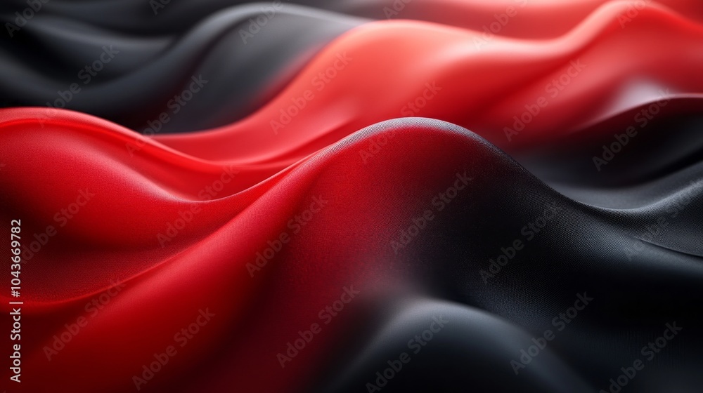 Poster A red and black fabric with a wave pattern