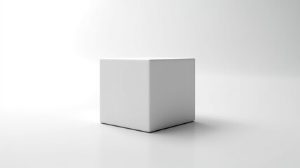 Minimalist Elegance Close-Up View of Smooth White Cube on White Surface, Serene Simplicity for Branding and Design Projects  White cube blank box isolated on white background

