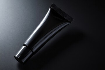 Top view of beauty cosmetic tube black, silver premium colors mockup template