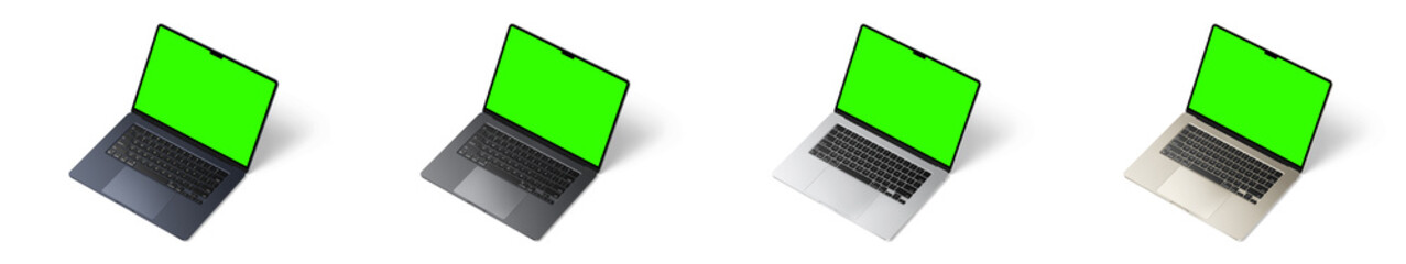 mac, book laptop green screen monitor mockup, blank space, isolated.