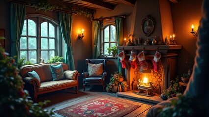 Naklejka premium Artistic interpretation of holiday traditions blending classic and contemporary elements. Stunning visuals ideal for premium holiday marketing campaigns and editorial content