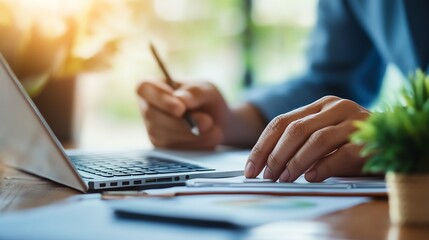 Business professionals discussing merger funding options with financial advisors, reviewing investment plans and capital flow, funding strategy, financial planning