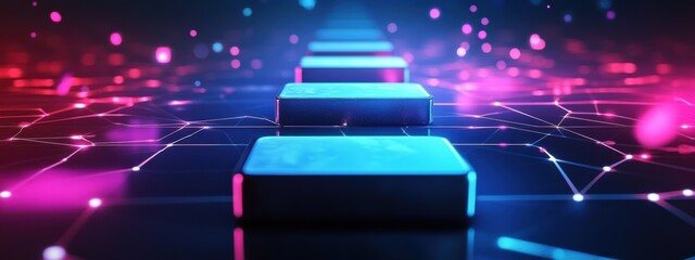 Business aspirations illustrated as stepping stones across a vibrant digital terrain, guiding progress and achievement.