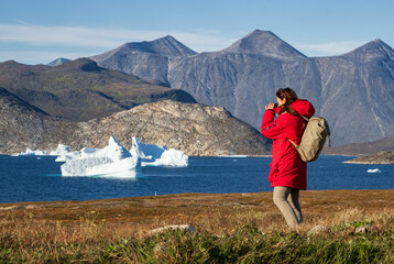 View of montains and icebergs from Uunartoq island (South Greenland)