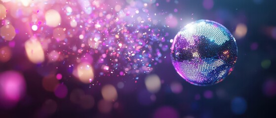 Colorful disco ball reflecting light in an abstract background.