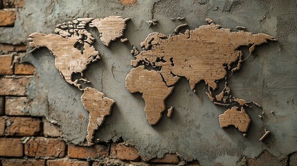 A world map divided by tall brick walls, preventing goods from flowing between nations, trade wall, economic protectionism