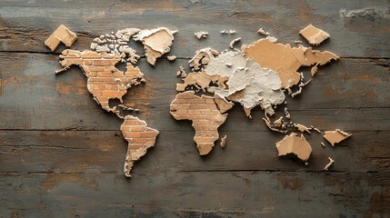 A world map divided by tall brick walls, preventing goods from flowing between nations, trade wall, economic protectionism