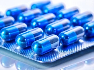 Blue Capsules on White Background in Macro Photography