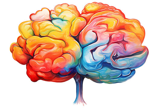 Watercolor painting of human brain isolated on a transparent background.