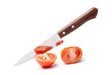 Fresh tomato with knife