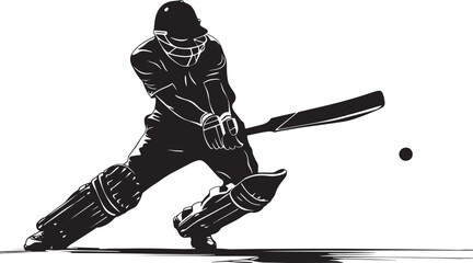 Fototapeta premium A cricket player in silhouette, poised in a batting stance, ready to strike the ball, symbolizing focus and action in sports.