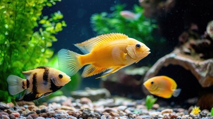 Fototapeta premium Colorful Fish Swimming in a Vibrant Aquarium Scene