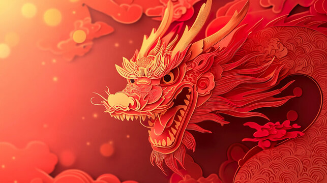 Chinese style red dragon Paper Cuttings background
