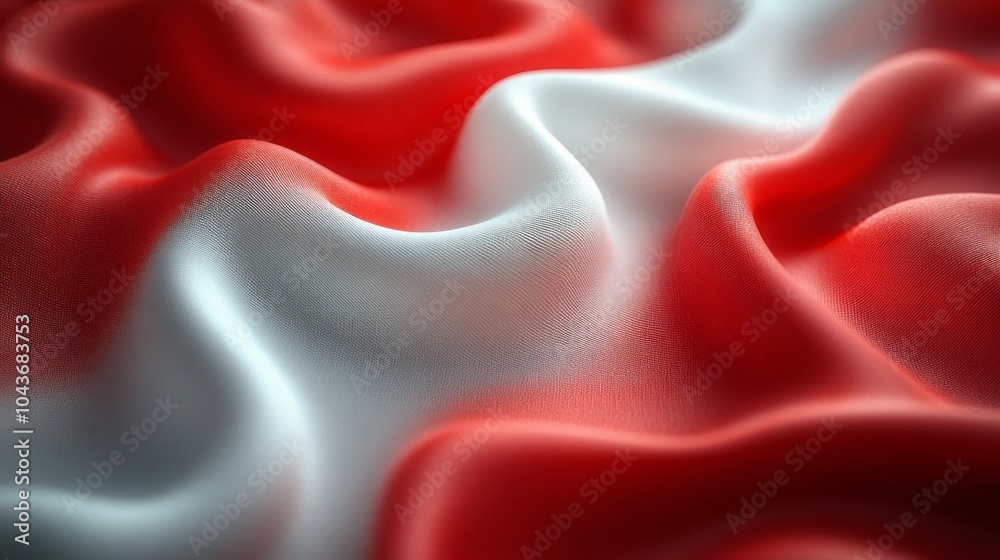 Poster A red and white fabric with a wave pattern