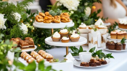Elegant Wedding Table with Desserts and Coffee Service