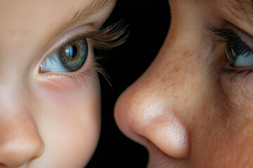 Close Up of Blue Eyes of Child and Adult Showing Generational Love and Connection