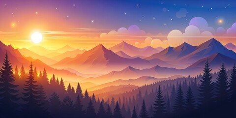 Obraz premium Peaceful Sunset Over Scenic Mountain Landscape