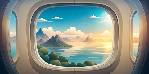 Fototapeta premium Scenic View from Airplane Window during Travel Journey