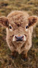 Stock illustration Cute calf sits on the grass, a lovely animal&mdash;unusual background.