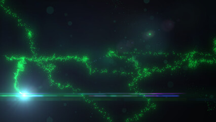 Green Wavy Lines of Light with Turbulence Particles and Lens Flare, Widescreen 4K Resolution