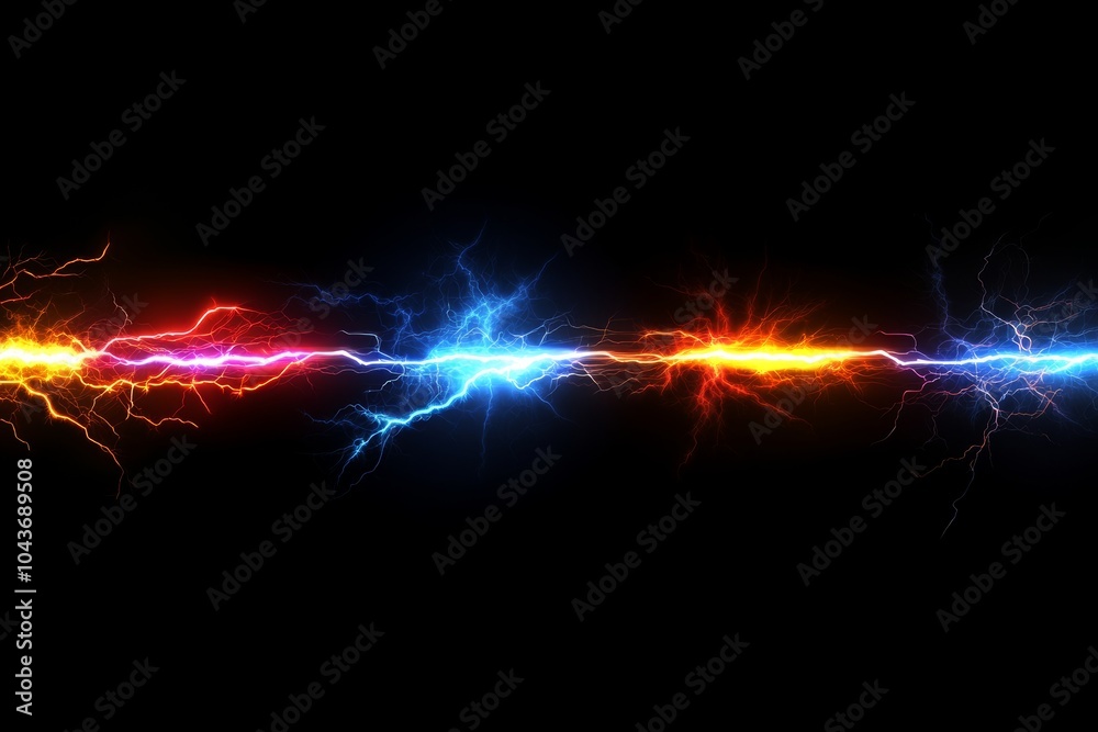 Poster thunderbolts of light, isolated on a black background. conceptual image about magic, sorcery.