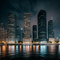 Fototapeta premium city skyline at night, long exposure
